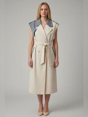 Sophisticated Sleeveless Trench Dress with denim application size 44 / 10